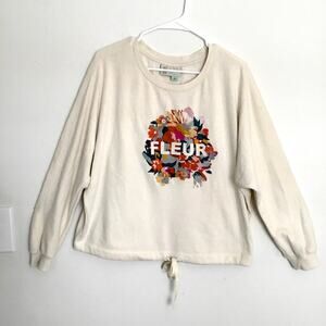 Saturday Sunday Fleur Tie-Waist Graphic Embroidered Sweatshirt Sz M
